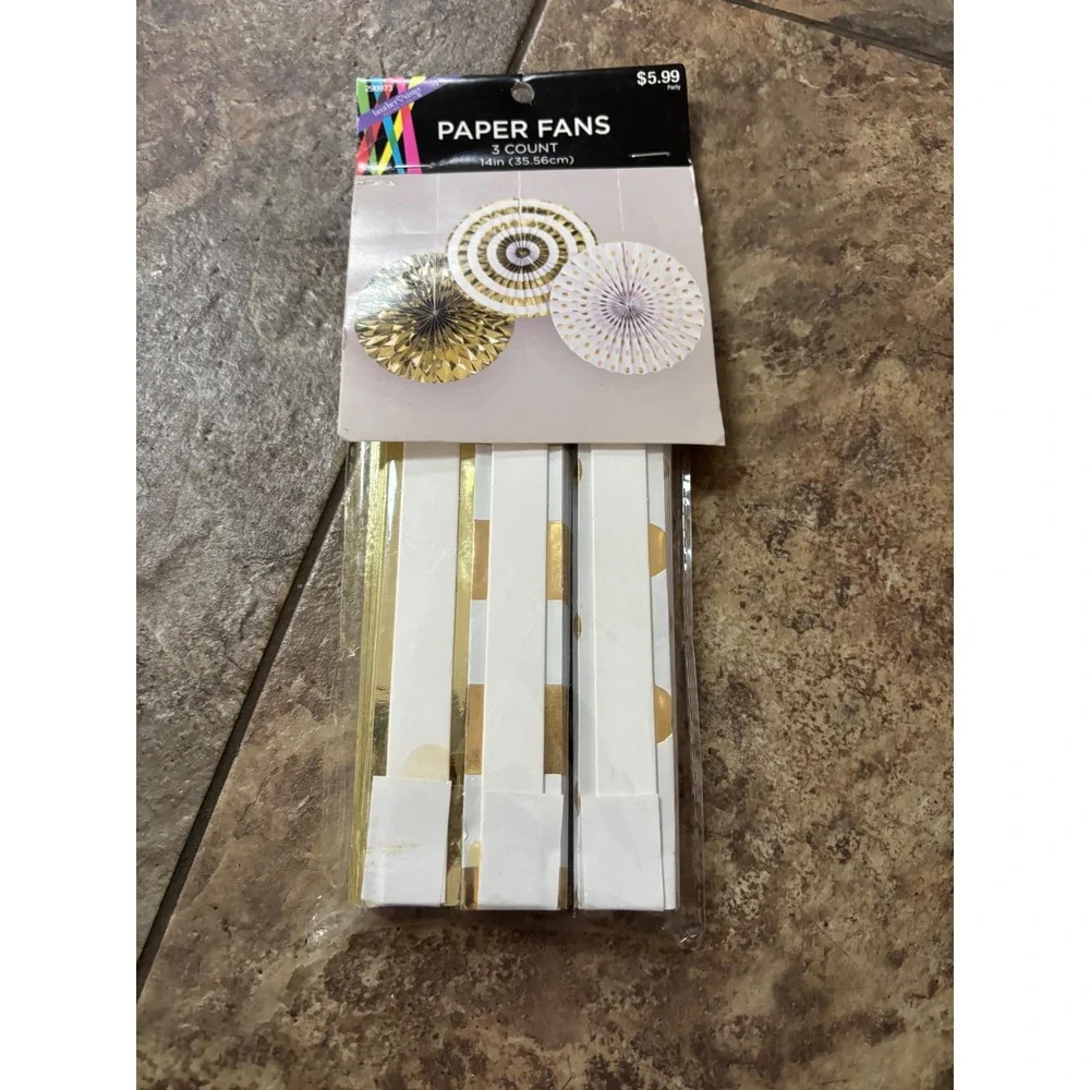 Brother Sister Design Studio Gold White Paper Fans 3 Count 14in Party Decor